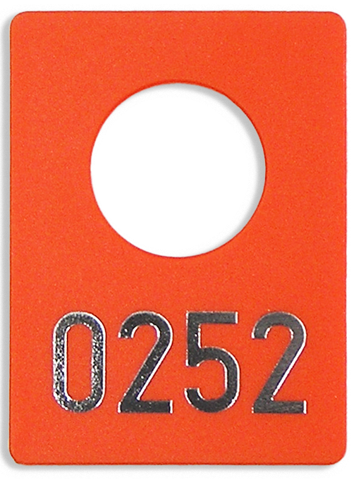 Geprägte Garderobemarke orange Ziffern Silber